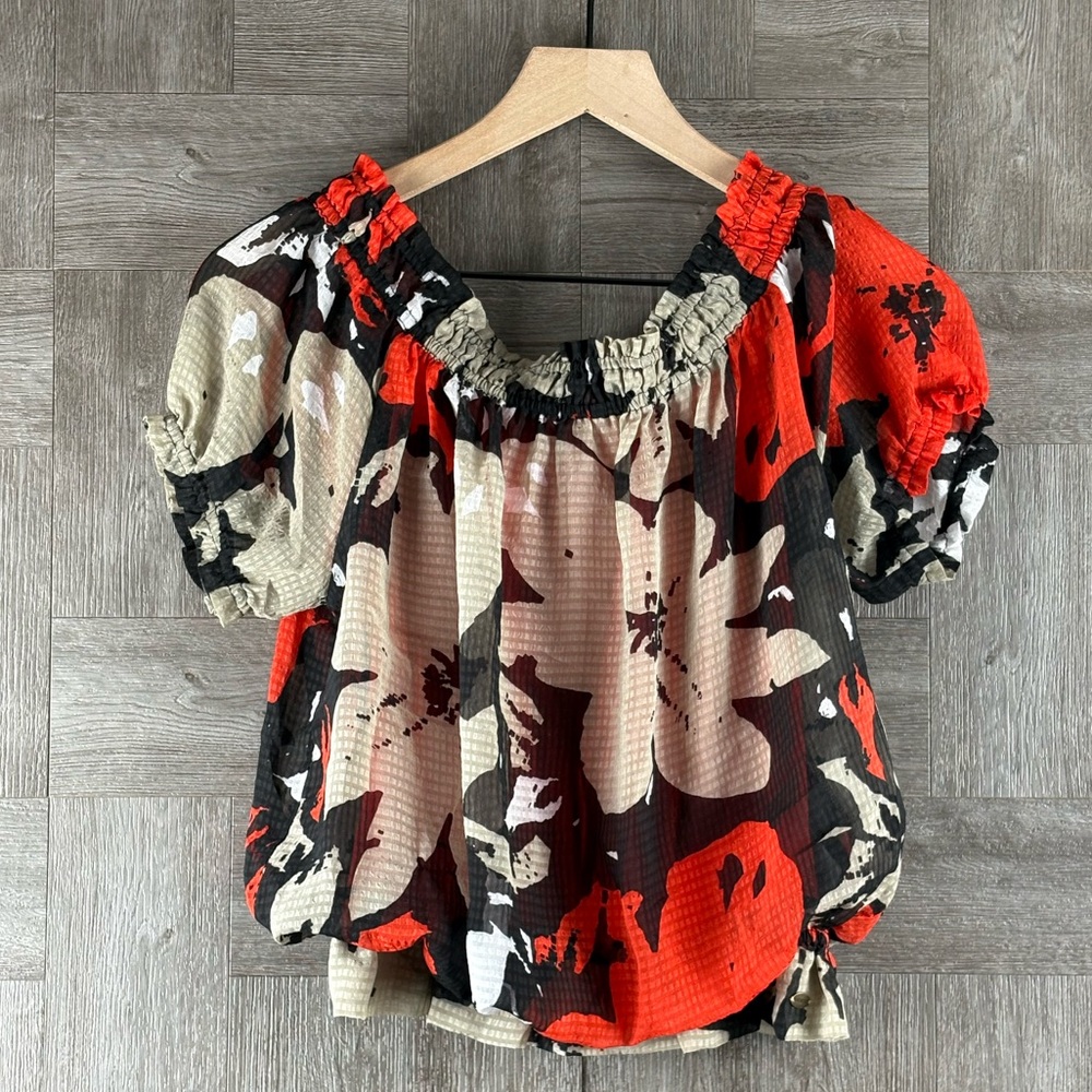 Guess Red and Black Floral Blouse